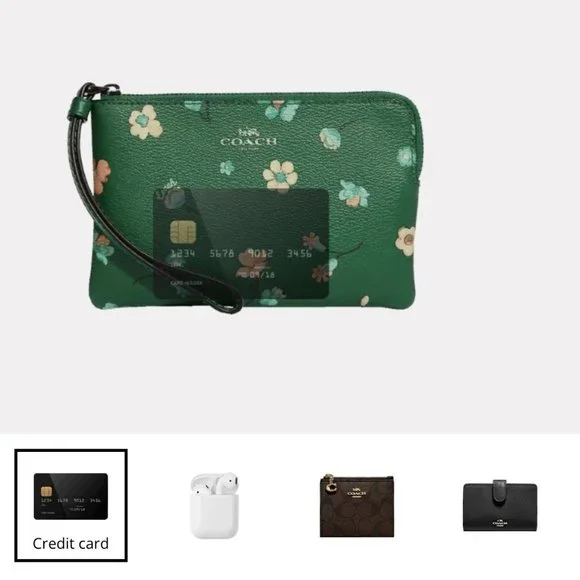 Coach Women's Canvas Mystical Floral Print Corner Zip Wristlet NWT Green Floral - Picture 8 of 10